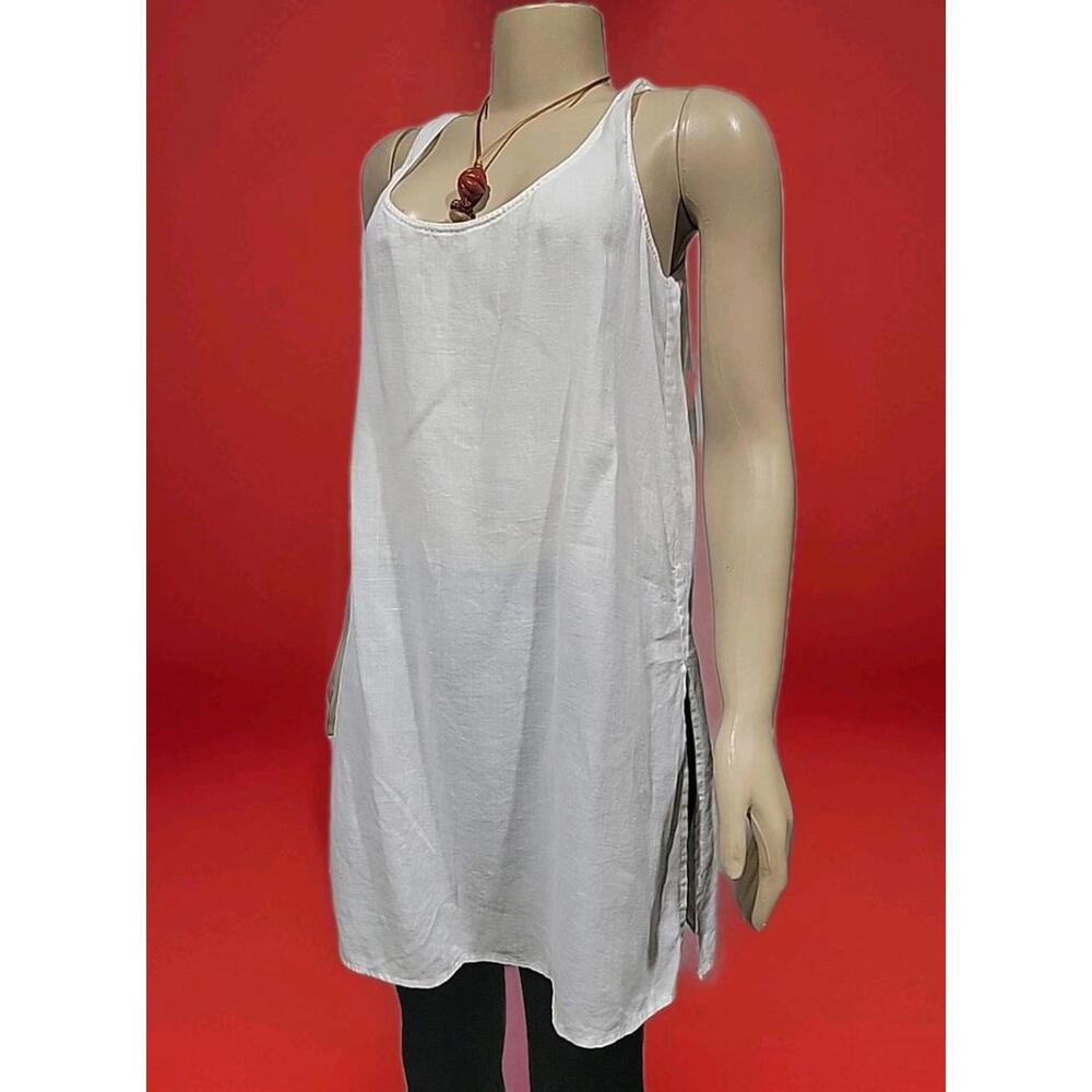 Bonnie Strauss Vintage White Linen FITS S/M Tunic Top Blouse Sleeveless #C
